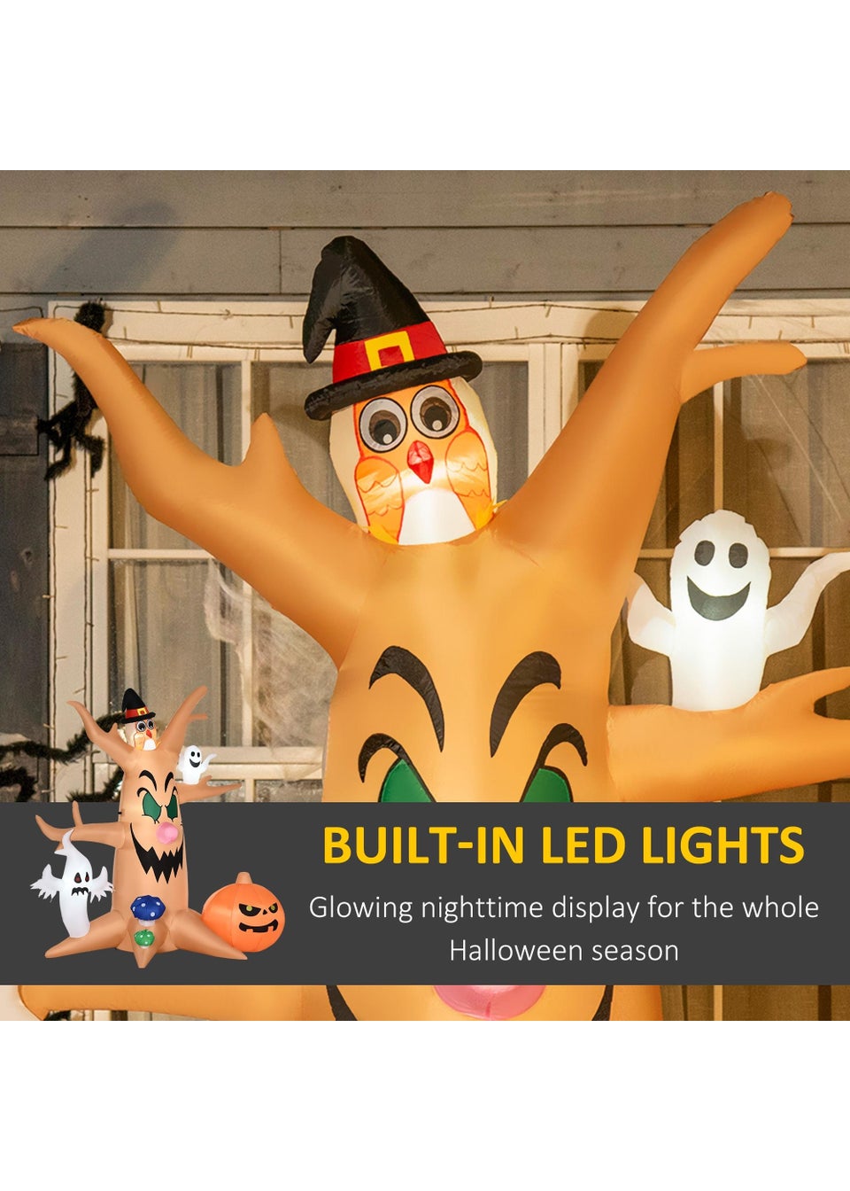 HOMCOM LED Inflatable Haunted Tree with Jack-o-lantern, Ghosts and Owl (8ft)