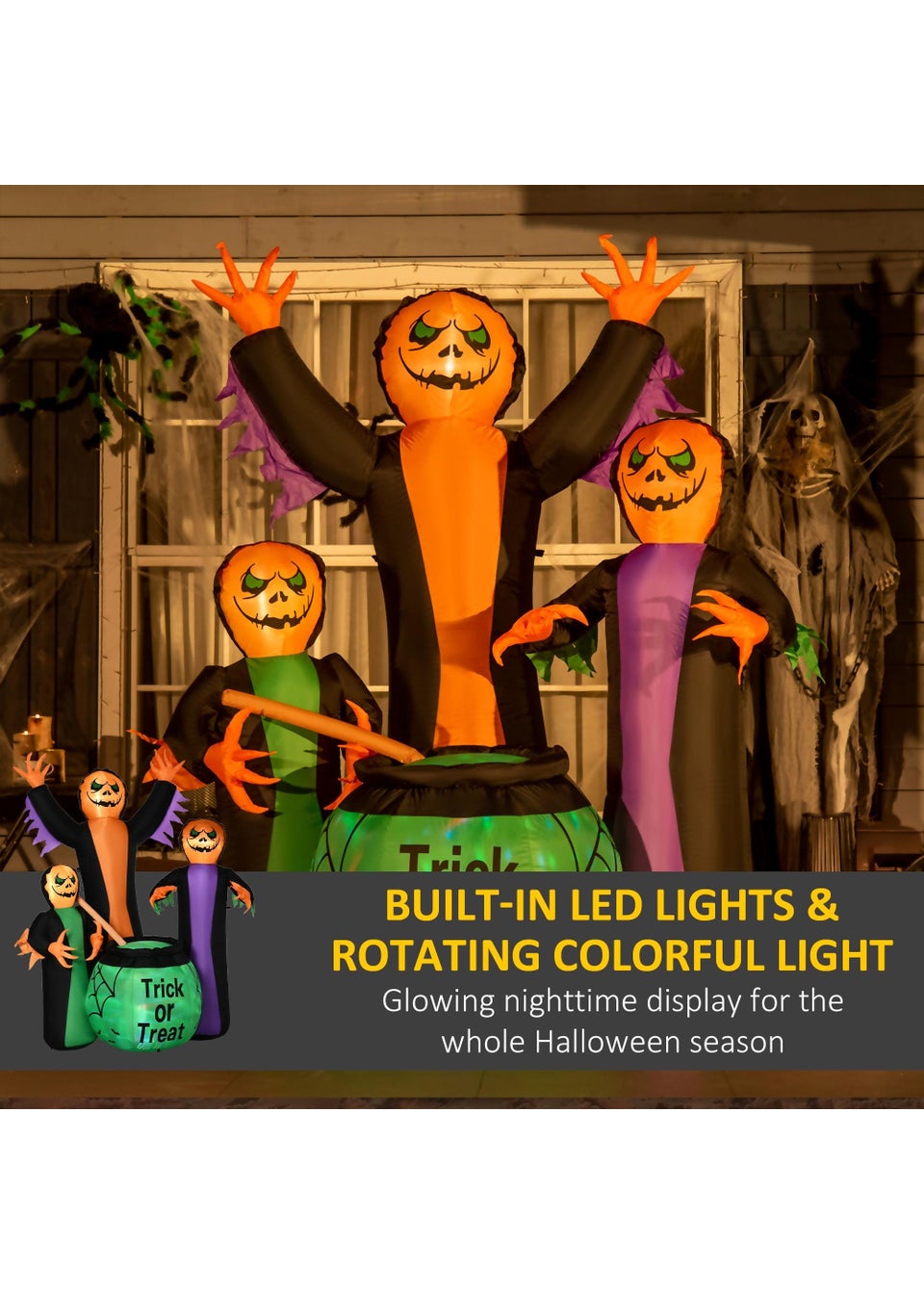 HOMCOM LED Inflatable Three Witch and Magical Potions (185cm x 130cm x 240cm)