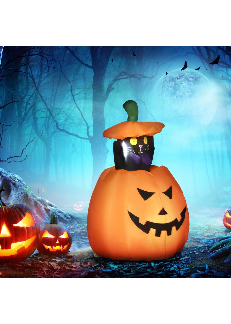 HOMCOM Inflatable Pumpkin with Lifting Cat (76cm x 64cm x 91-115cm)