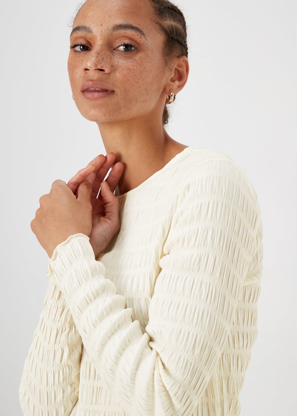 Ivory Long Sleeve Textured Top Matalan