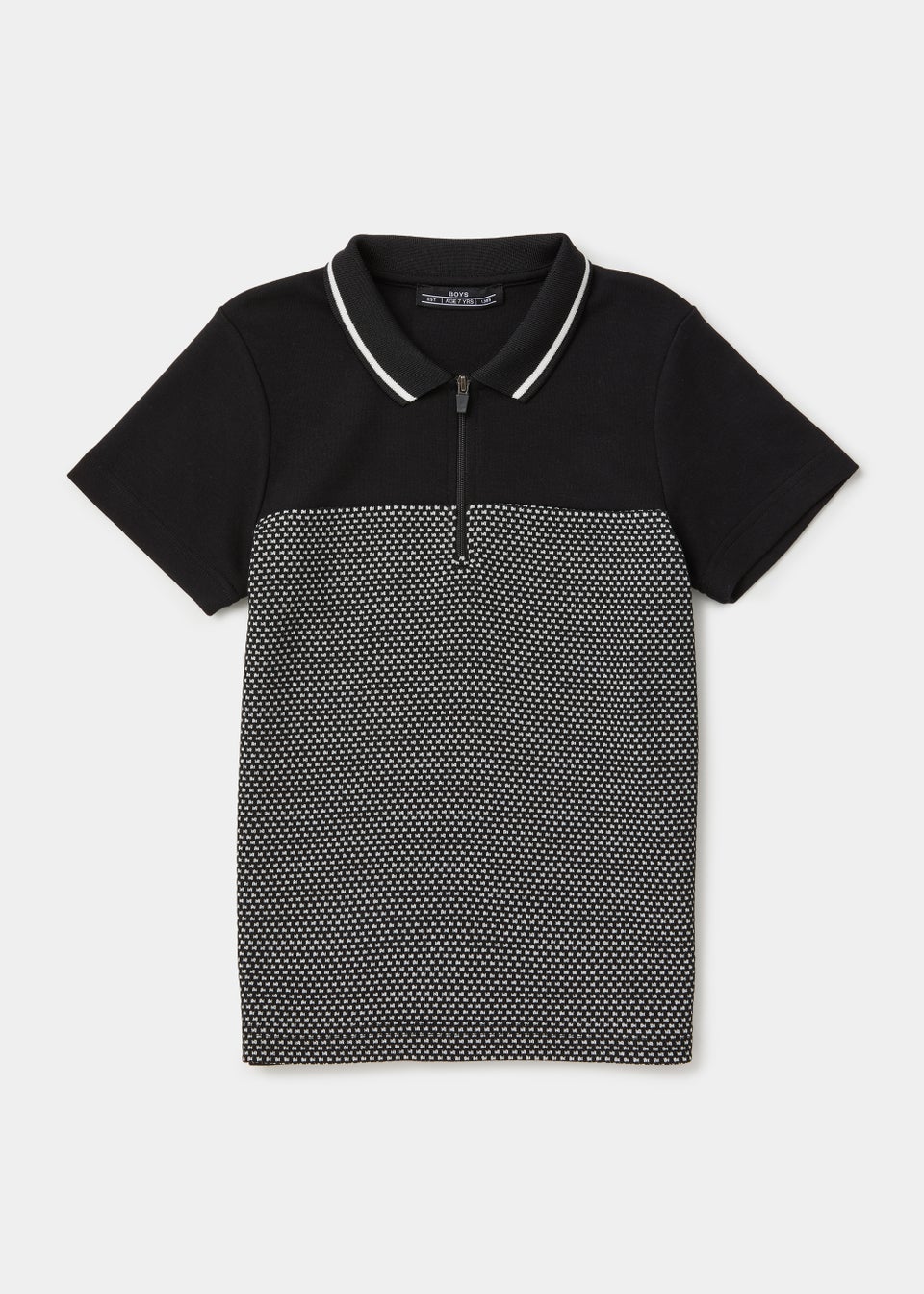 Boys Black & White Zip Polo Shirt (4-13yrs)