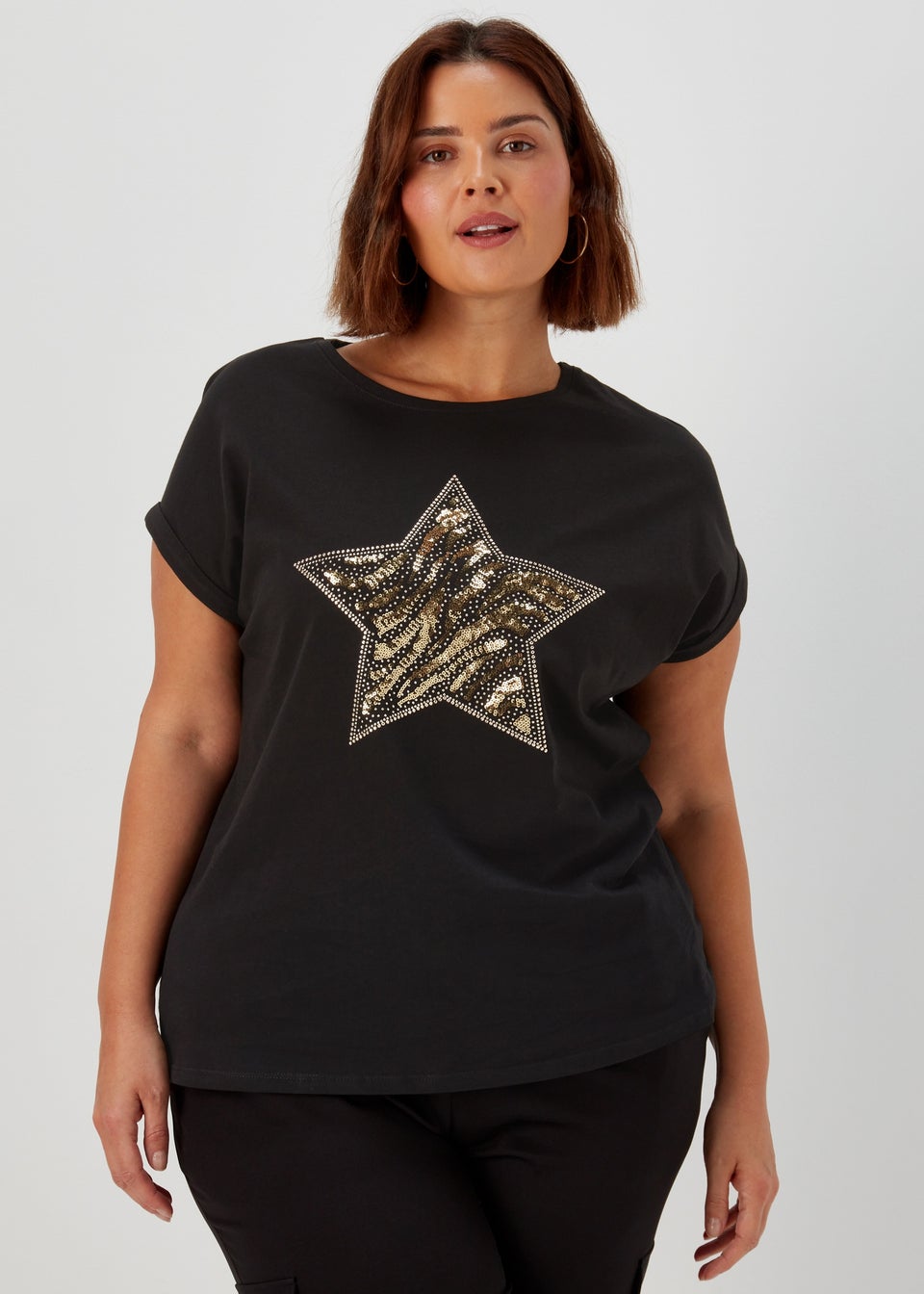 Papaya Curve Black Star Print T-Shirt
