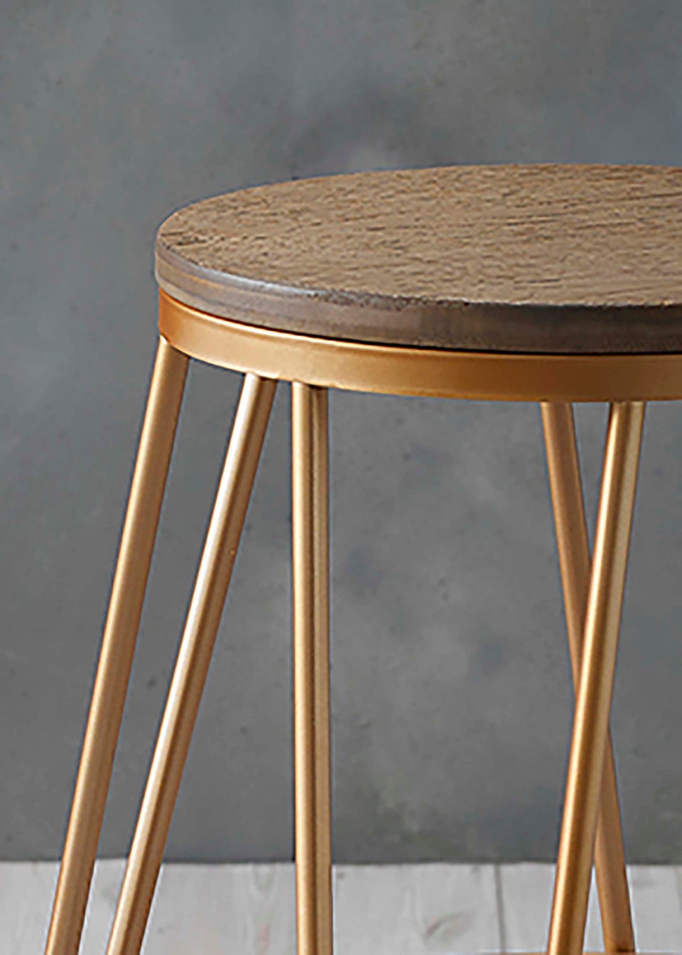 LPD Furniture Ikon Wood Seat With Gold Effect Hairpin Legs Bar Stool (760x455x475mm)