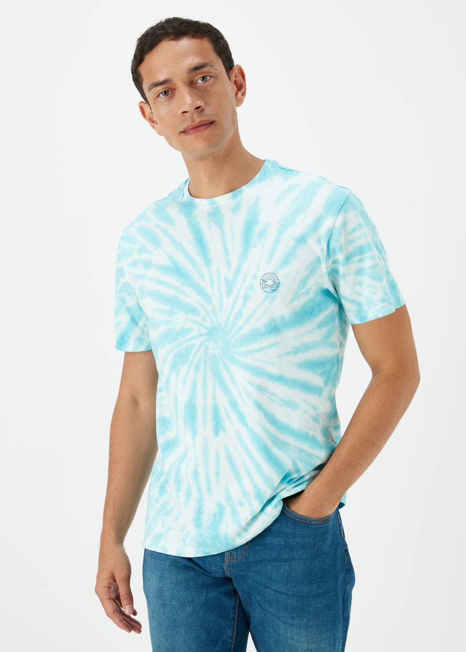 Blue Tie Dye Swirl Print T-Shirt