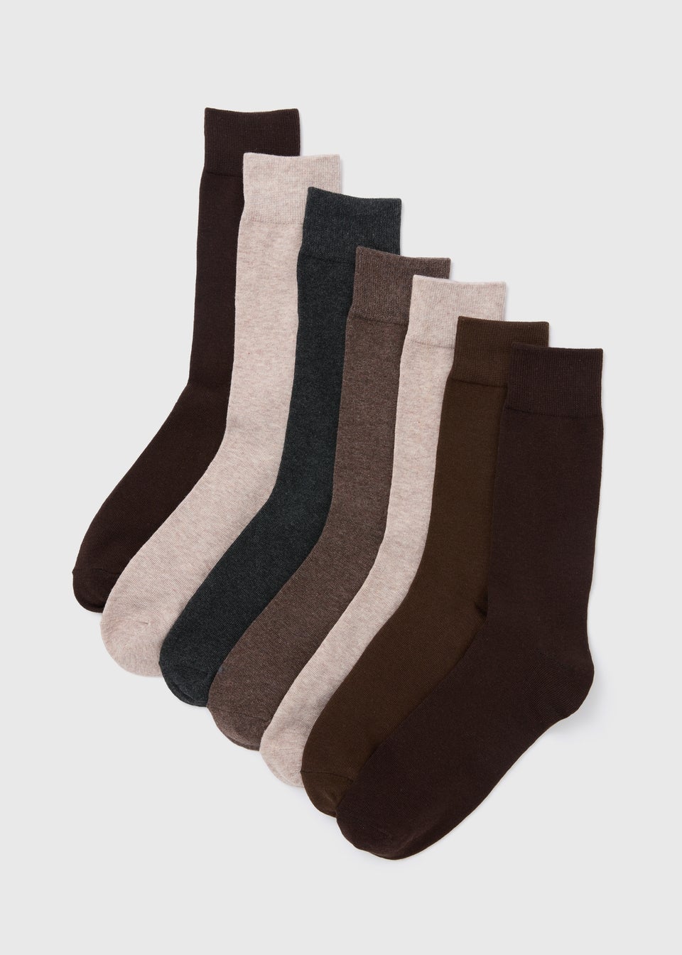 7 Pack Brown Plain Socks