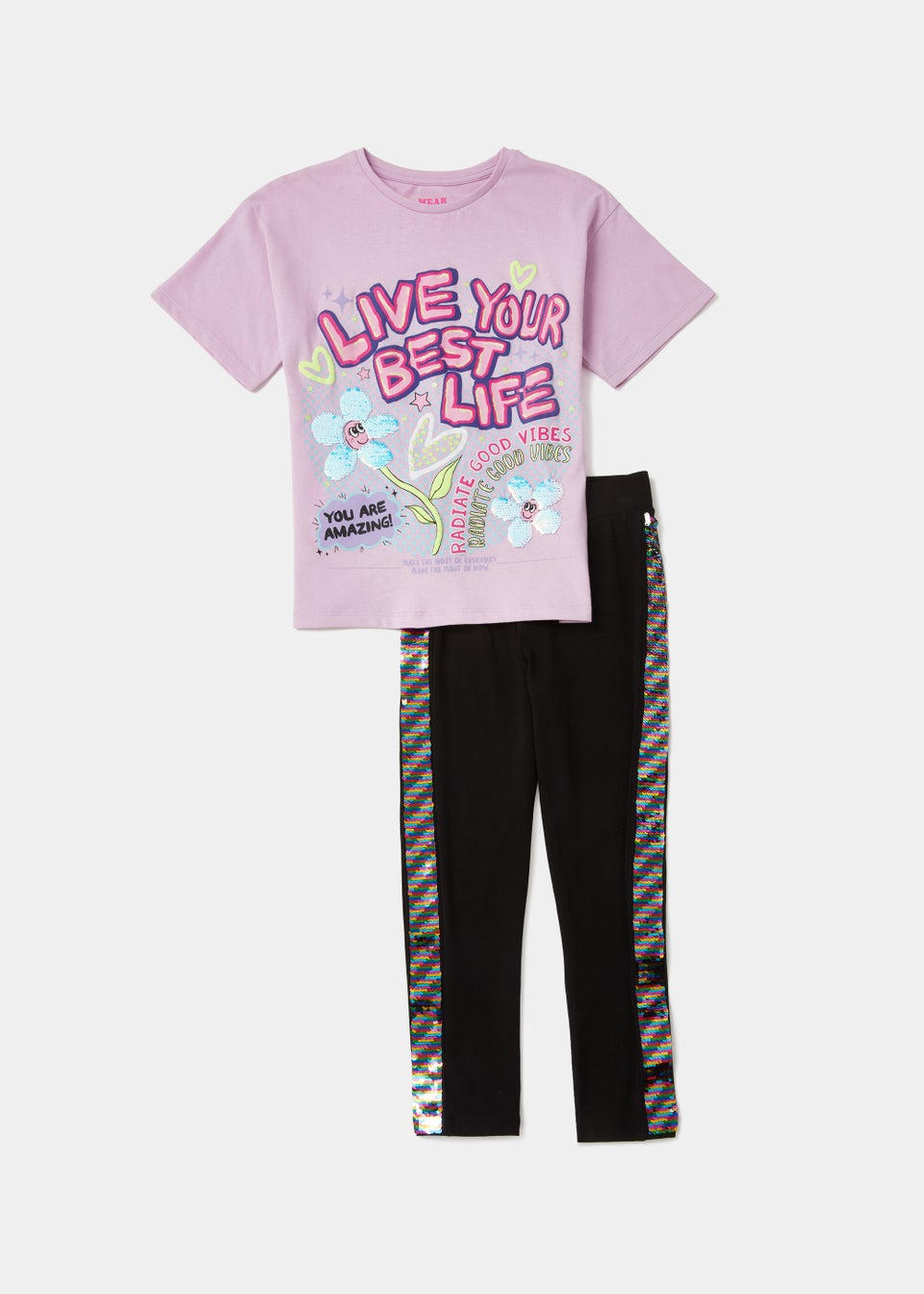 Girls Lilac Best Life T-Shirt & Leggings Set (4-12yrs) - Matalan