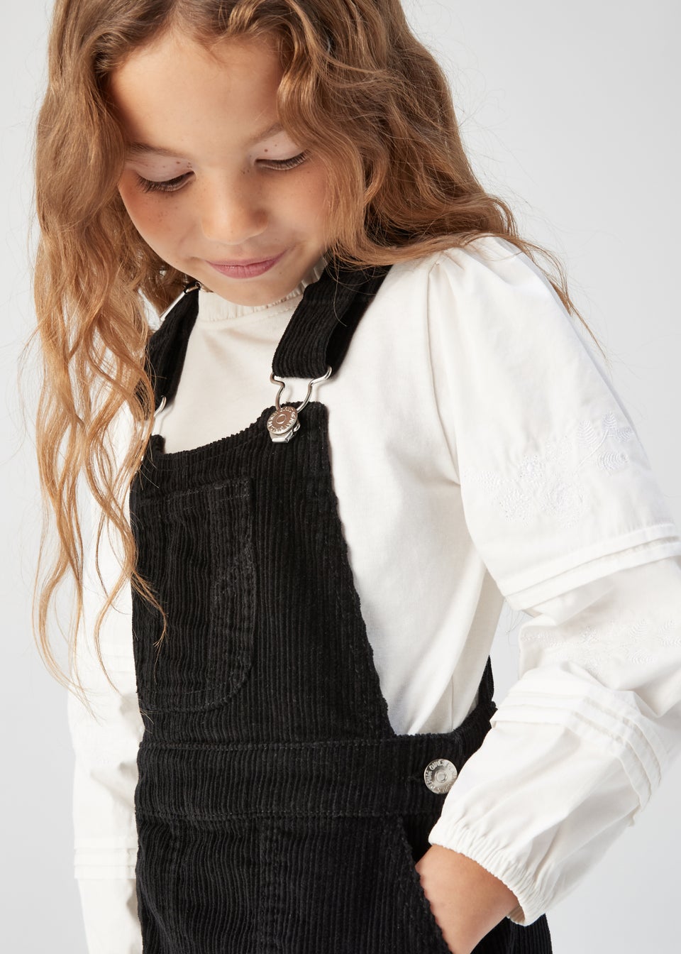 Girls Black Cord Pinafore Long Sleeve Top Set 4 13yrs Matalan