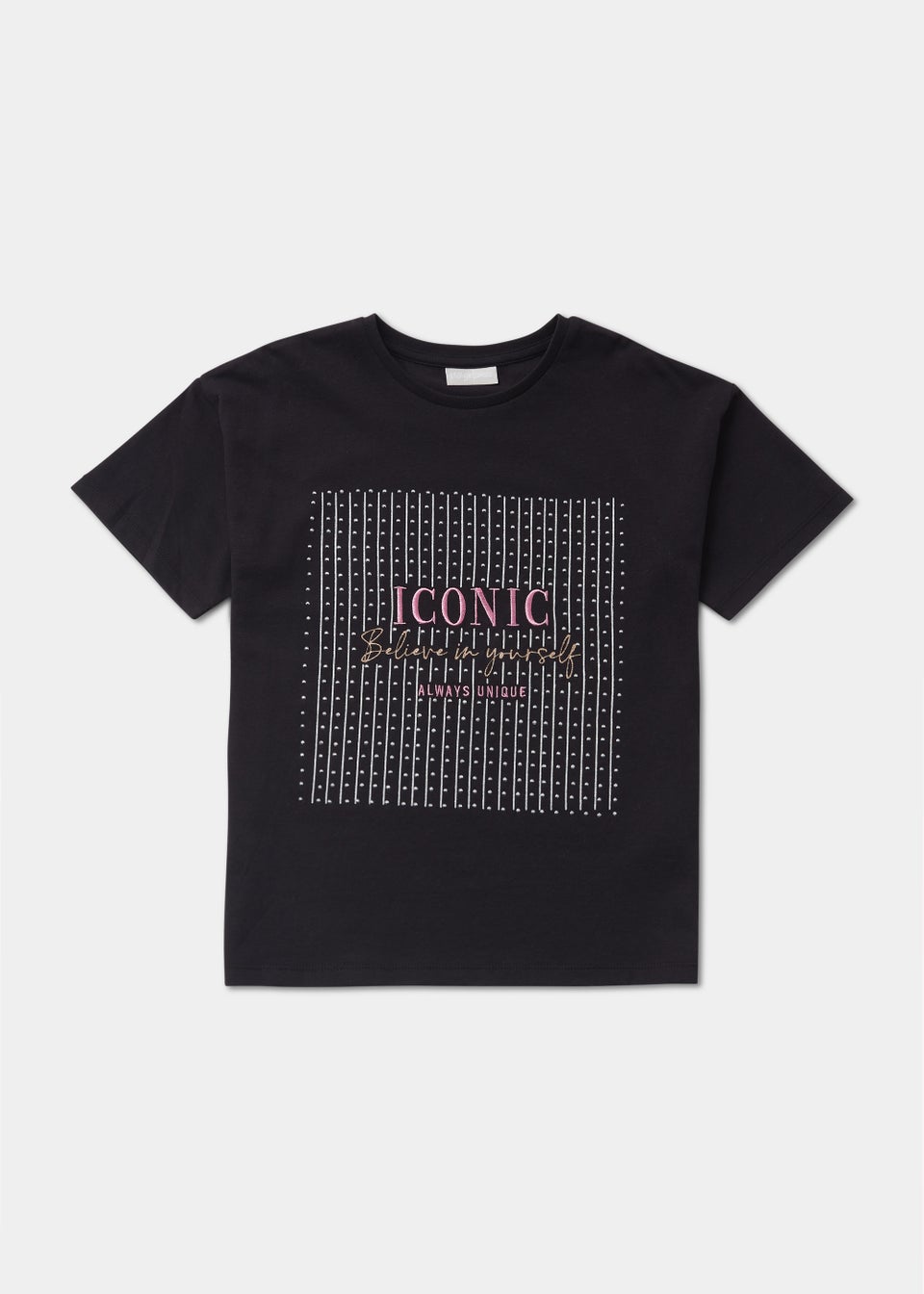 Girls Black Iconic Embroidered T-Shirt (4-13yrs) - Matalan