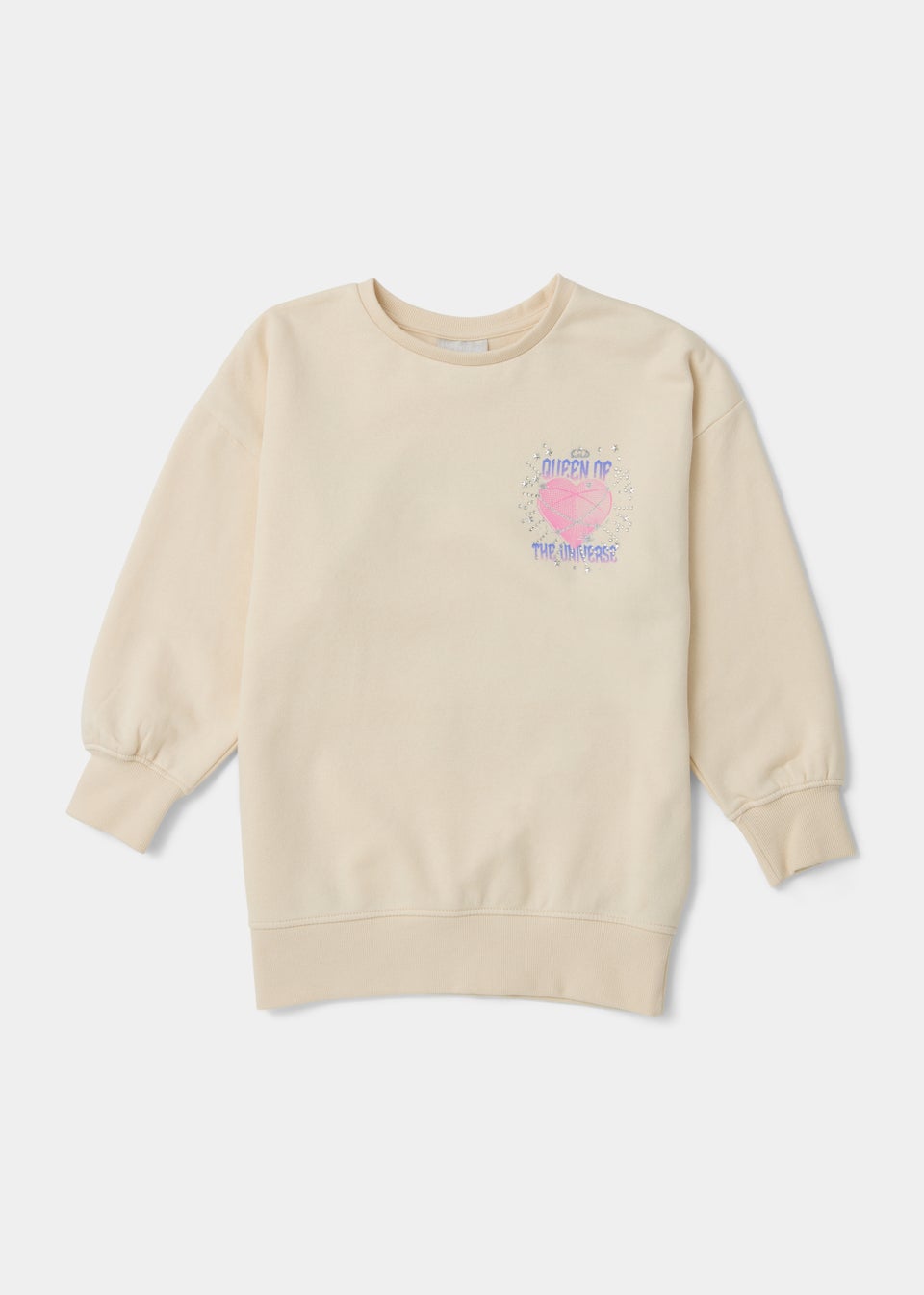 Girls Cream Space Heart Sweatshirt (4-13yrs) - Matalan