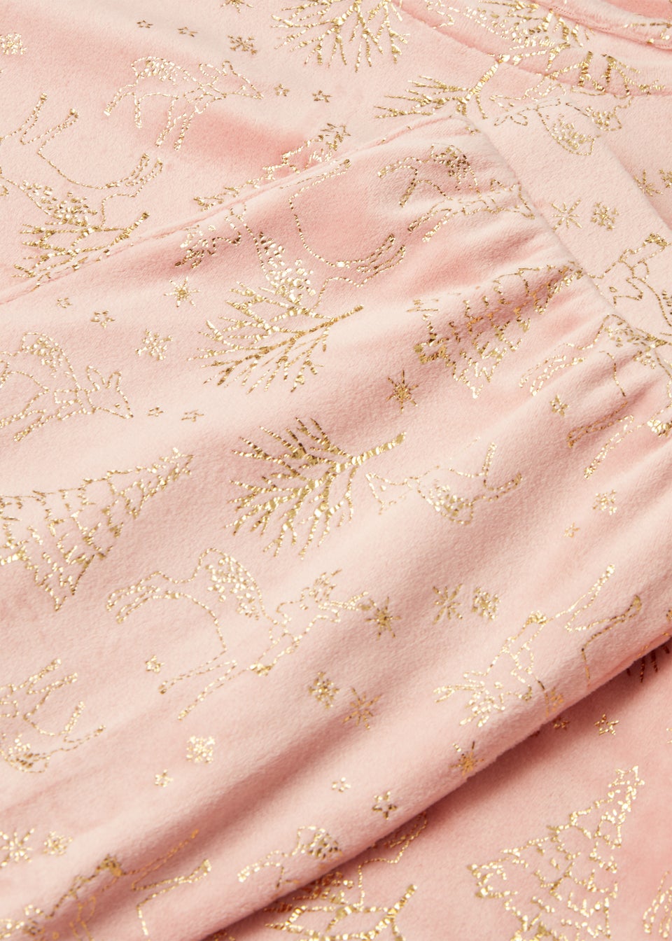 Girls Pink Velour Foil Deer Pyjama Set (4-13yrs)