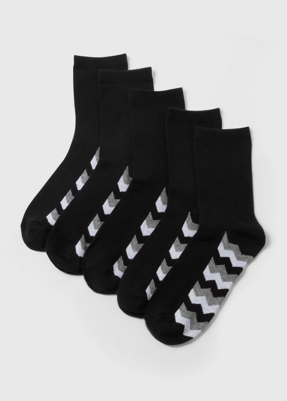 5 Pack Black Chevron Print Footbed Crew Socks