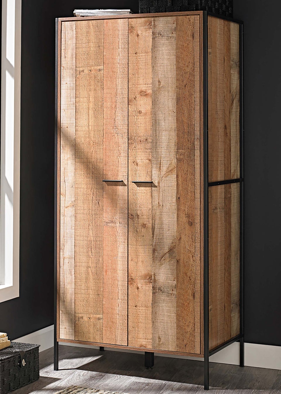LPD Furniture Hoxton 2 Door Wardrobe Distressed Oak Effect (1800x520x838mm)