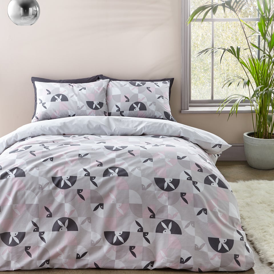 Playboy Retro Geo Reversible Bunny Duvet Cover Set