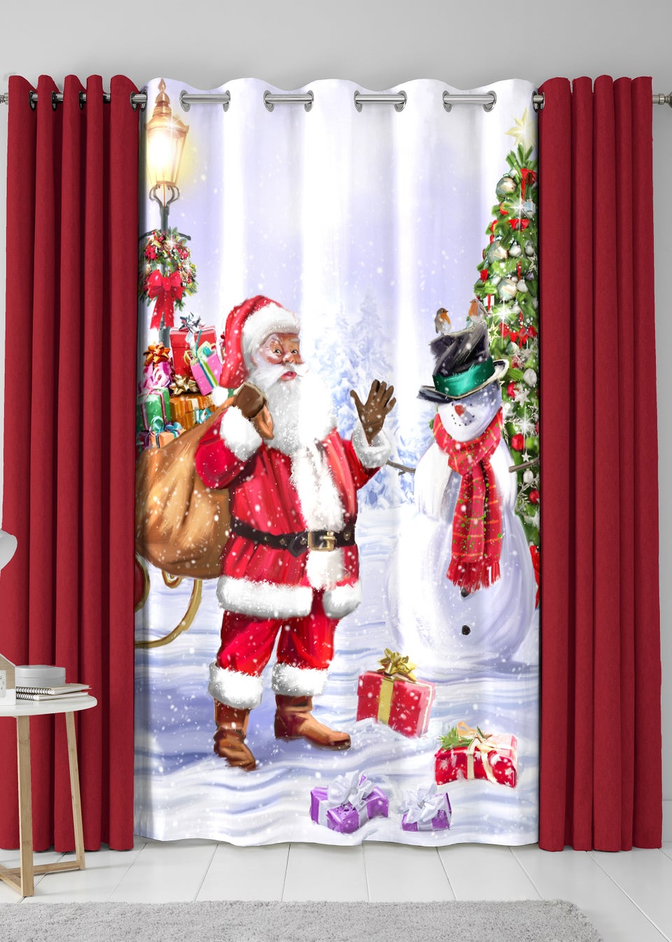 Fusion Christmas Santa & Snowy Eyelet Single Panel Door Curtain