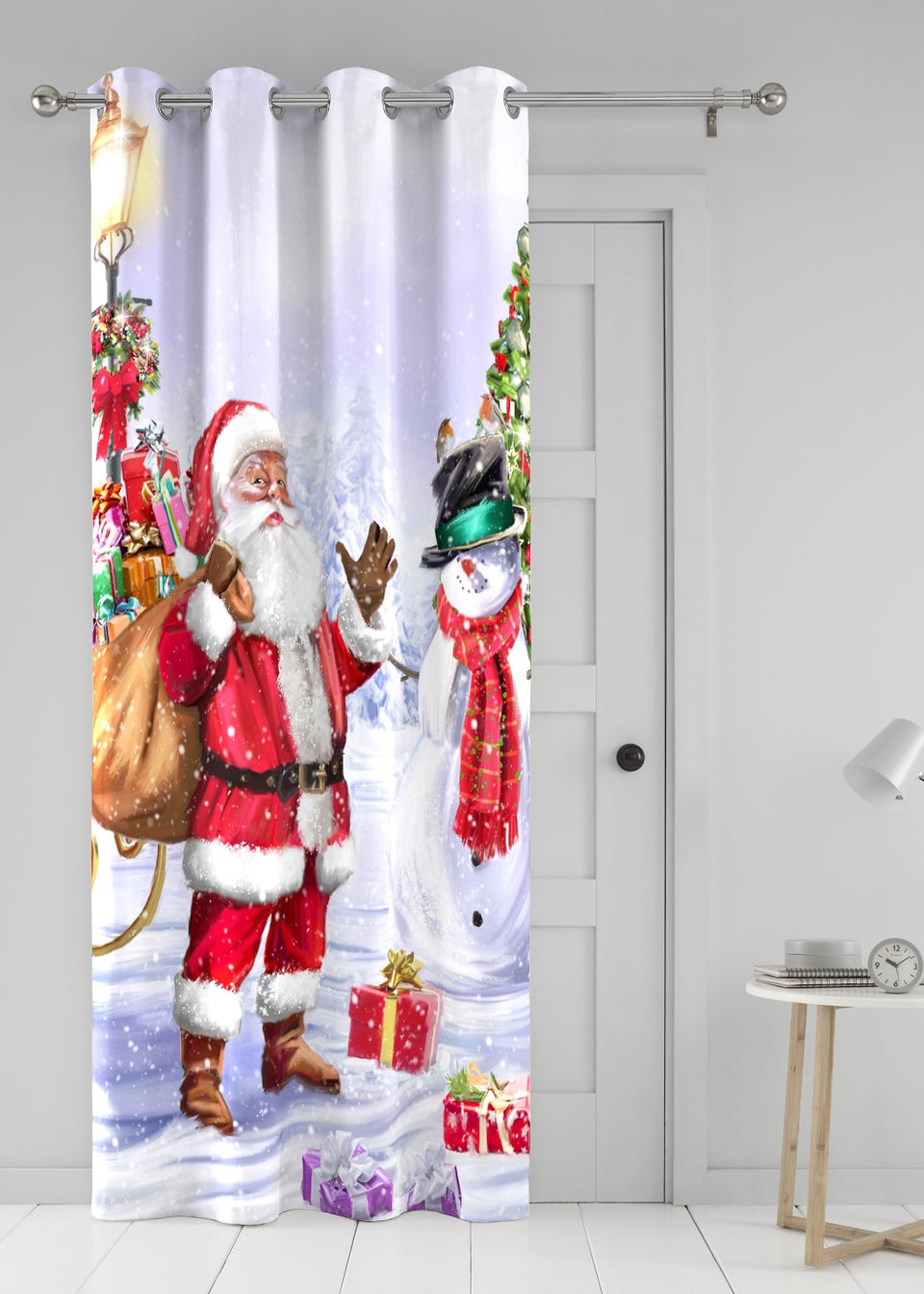 Fusion Christmas Santa & Snowy Eyelet Single Panel Door Curtain - Matalan