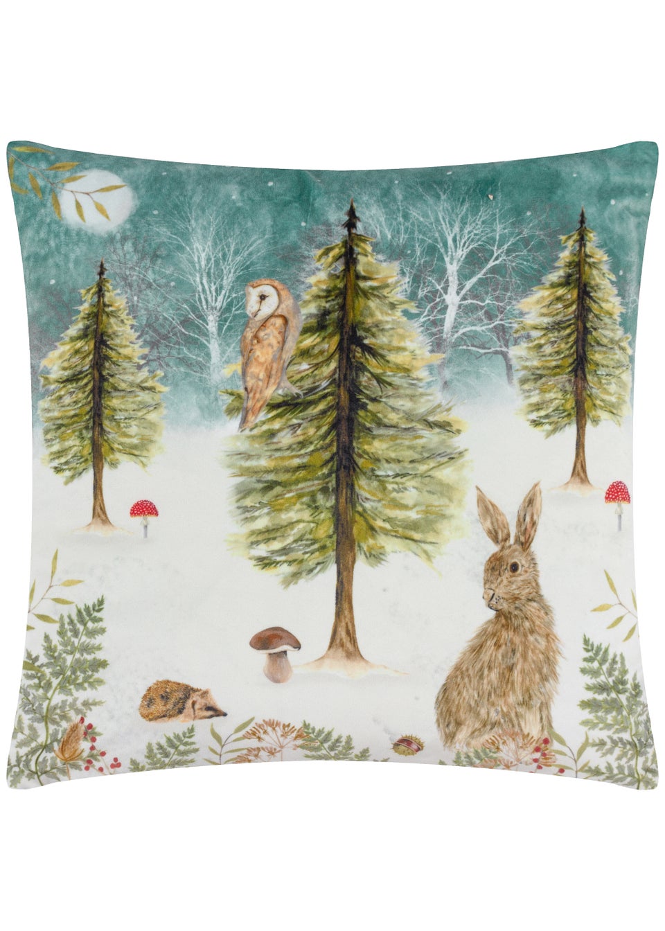 Evans Lichfield Christmas Owl Festive Filled Cushion (43cm x 43cm x 8cm)