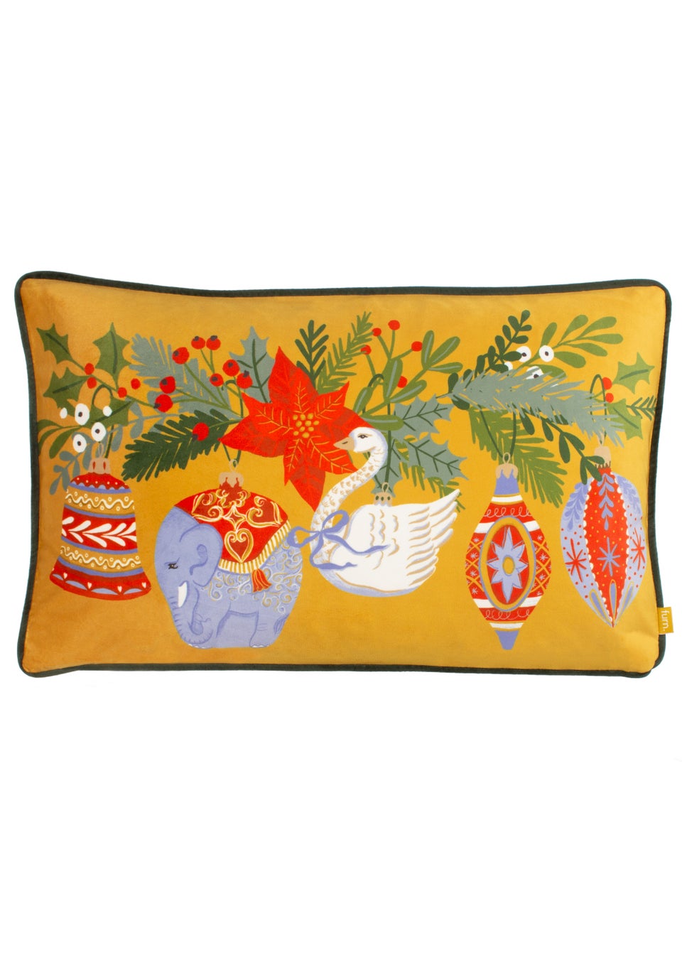 furn. Deck The Halls Baubles Velvet Filled Cushion (30cm x 50cm x 8cm)