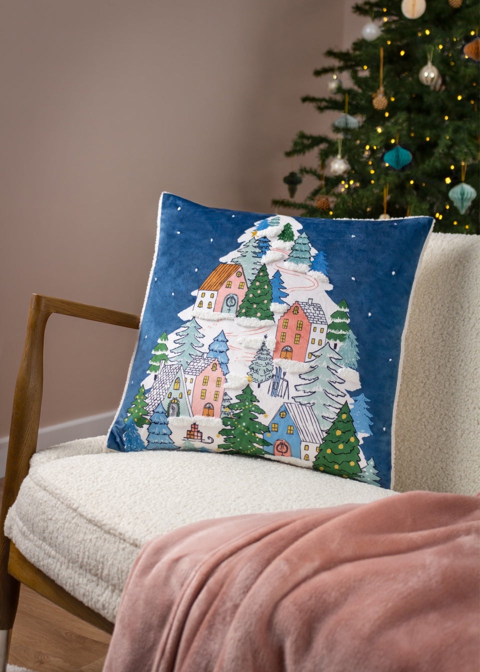 furn. Snowy Village Tree Filled Cushion (45cm x 45cm x 8cm)