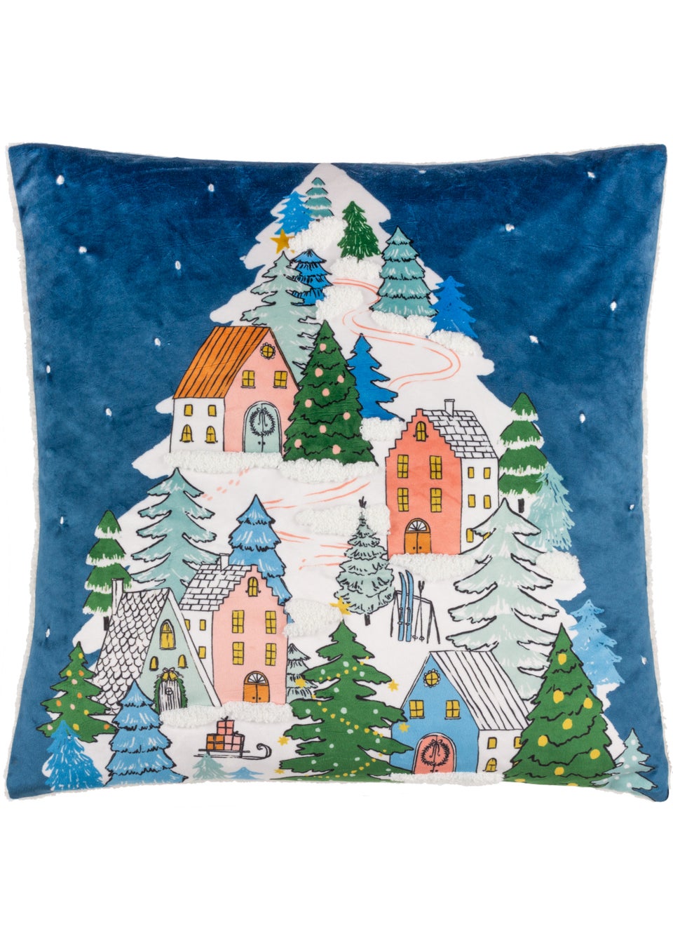furn. Snowy Village Tree Filled Cushion (45cm x 45cm x 8cm)