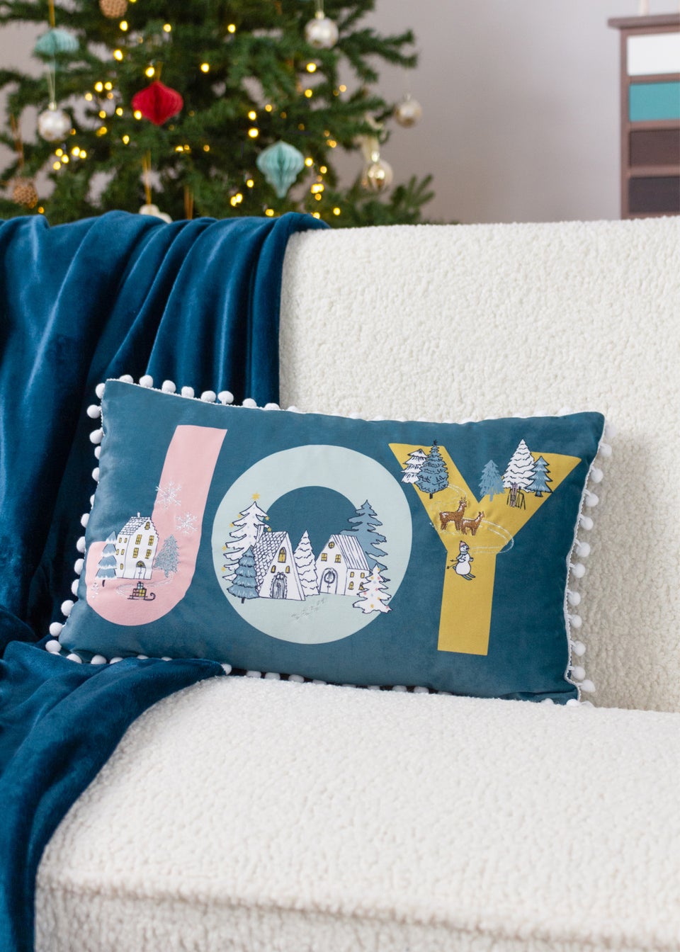 furn. Snowy Village Joy Filled Cushion (30cm x 50cm x 8cm)