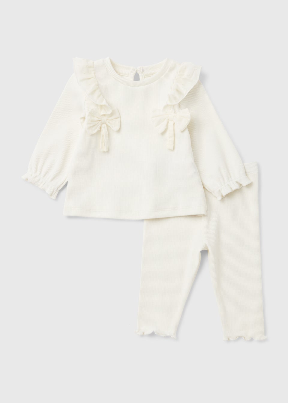 Baby White Bow Ribbed T-Shirt & Leggings Set (Newborn-23mths) - Matalan