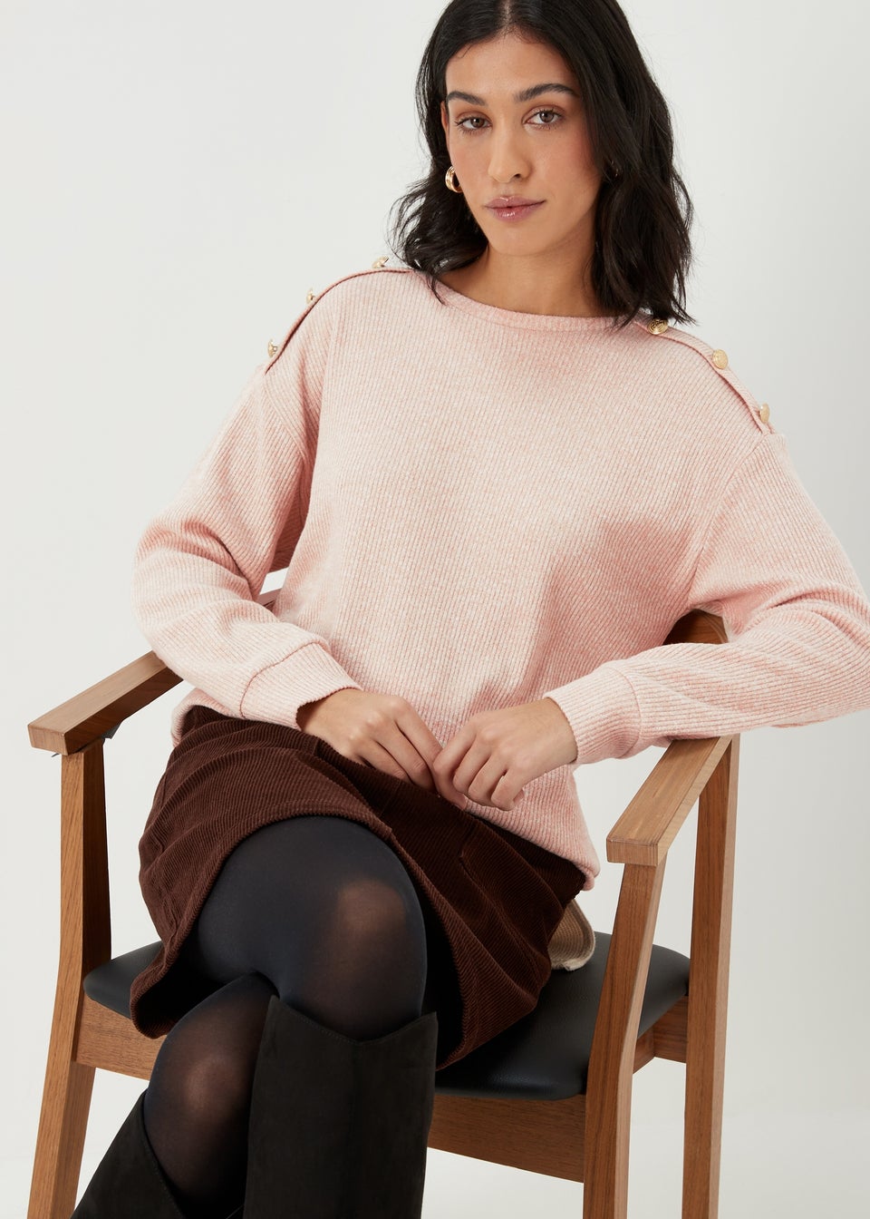 Beige Military Button Top
