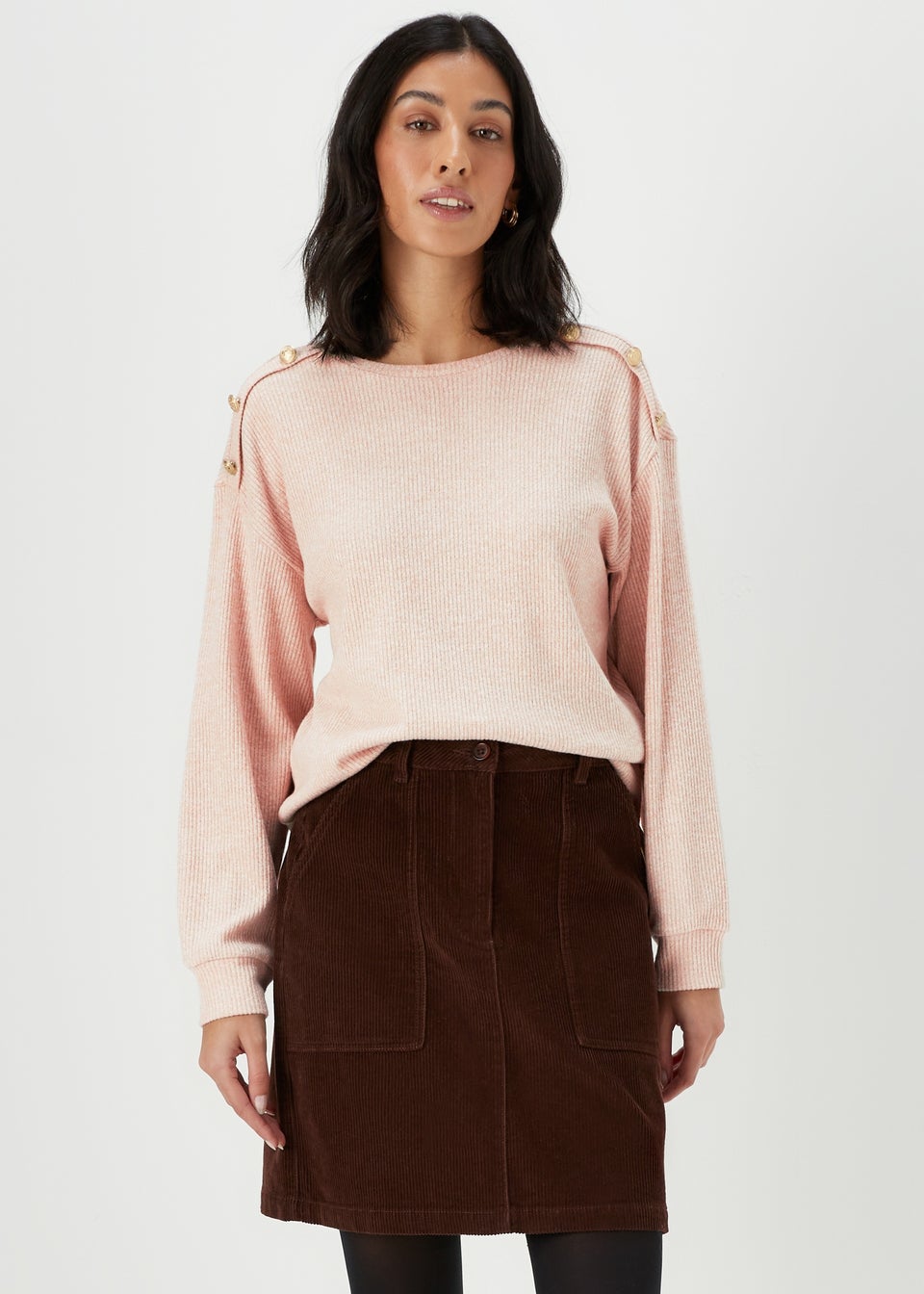 Beige Military Button Top