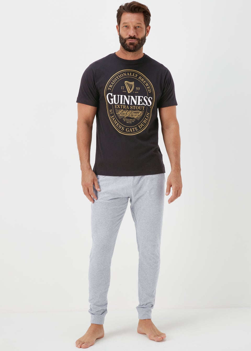 Black Guinness Print Long Pyjama Set