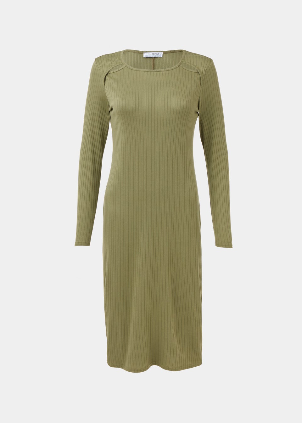 Khaki Cut Out Ribbed Midi Dress