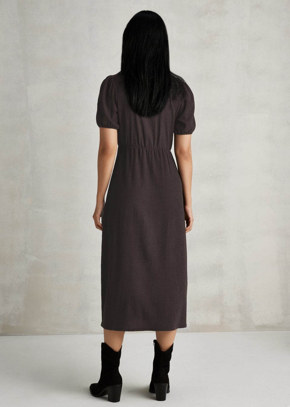 Black Crinkle Jersey Midi Dress