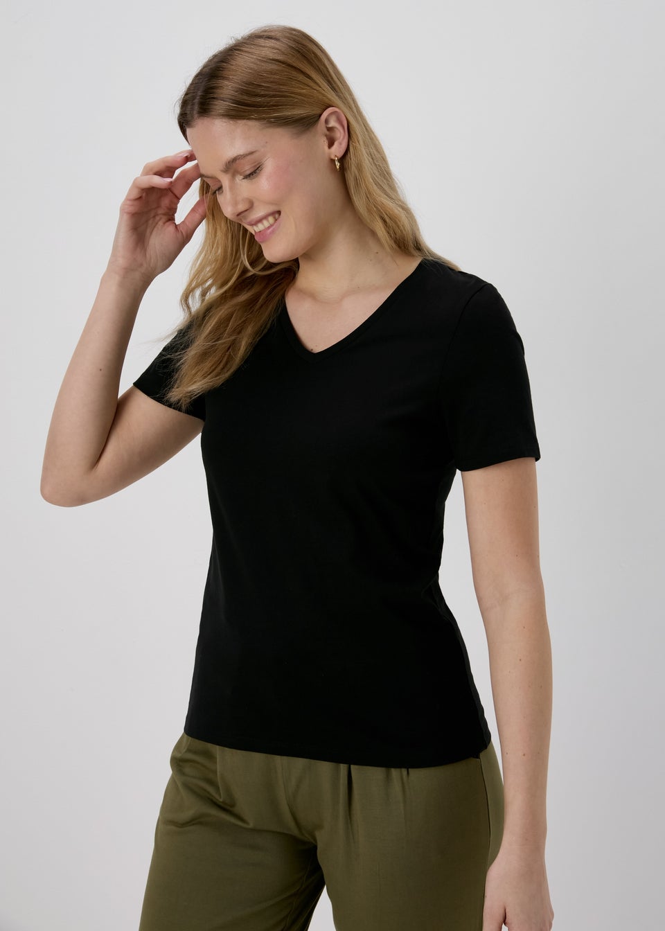 Black Short Sleeve V Neck T Shirt