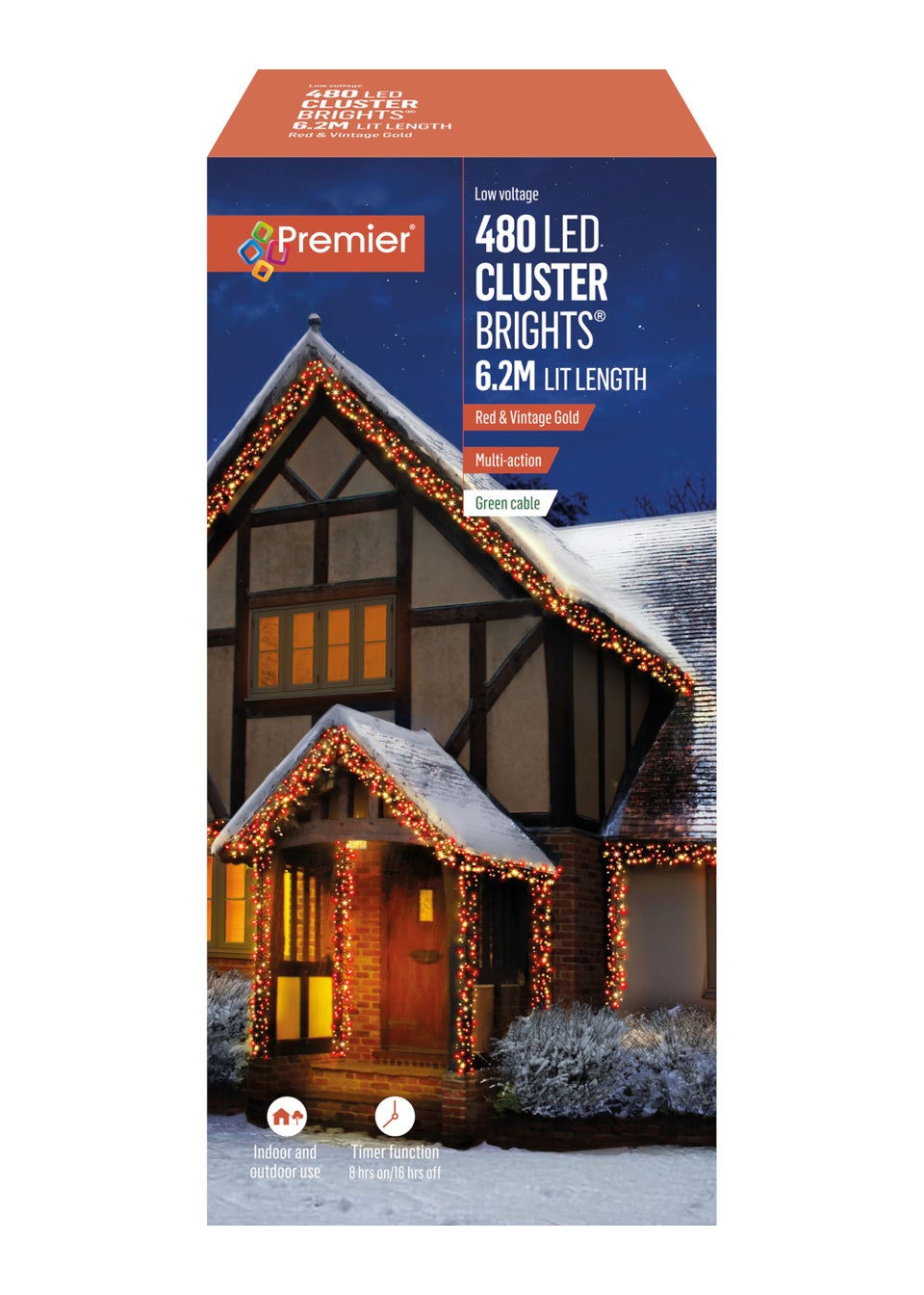 Premier Decorations 480 Red and Vintage Gold Indoor/Outdoor LED Cluster Brights