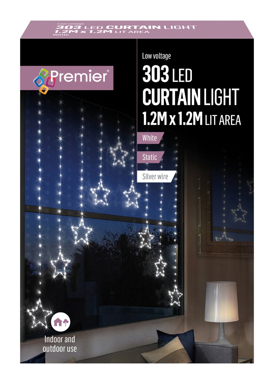 Premier Decorations 303 White LED Star Curtain Light