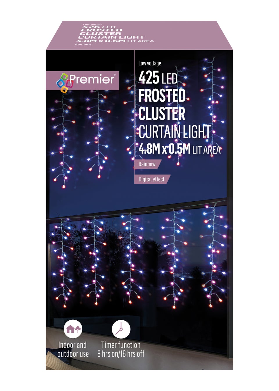 Premier Decorations 425 Rainbow LED Frosted Cluster Curtain Light