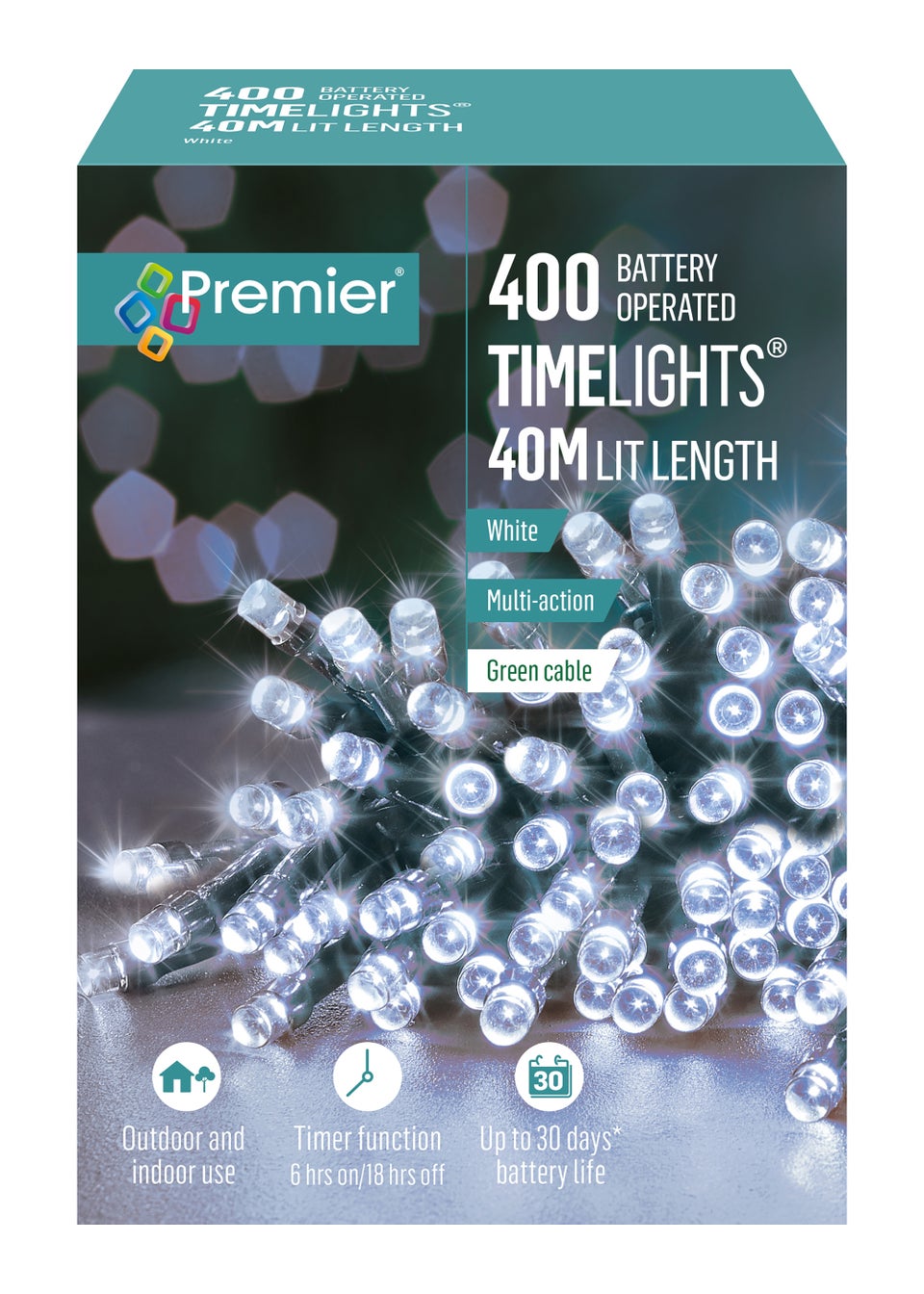 Premier Decorations 400 White LED Battery Operated Timelights