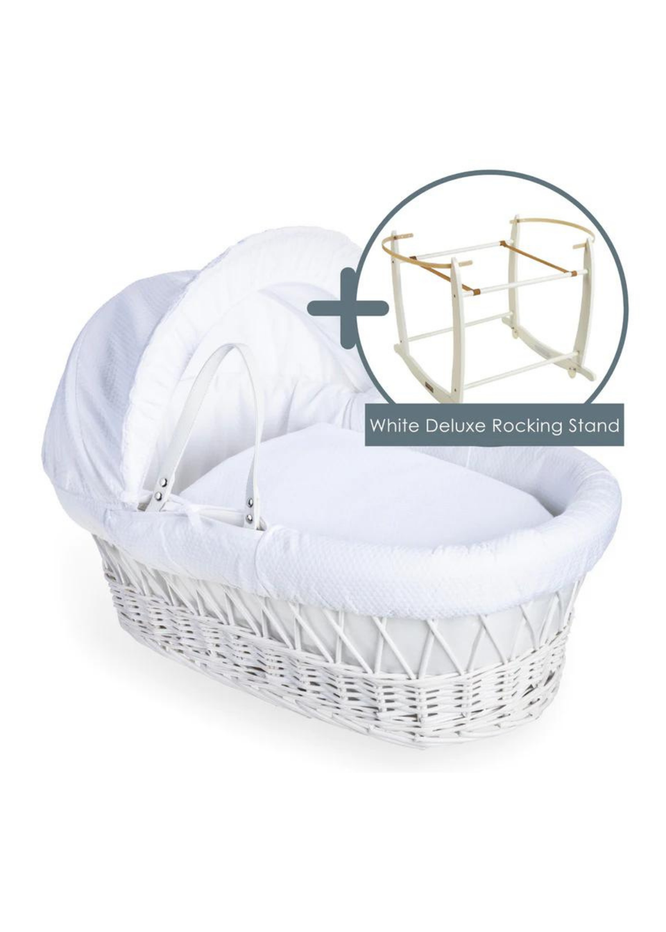 Clair de Lune White Cotton Dream Wicker Moses Basket & White Deluxe Stand