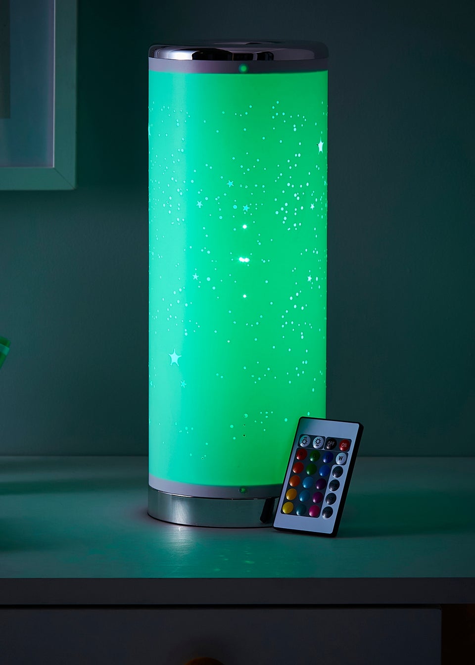Glow LED Starburst Cylinder Table Lamp with Remote Control (36.5cm x 13cm)