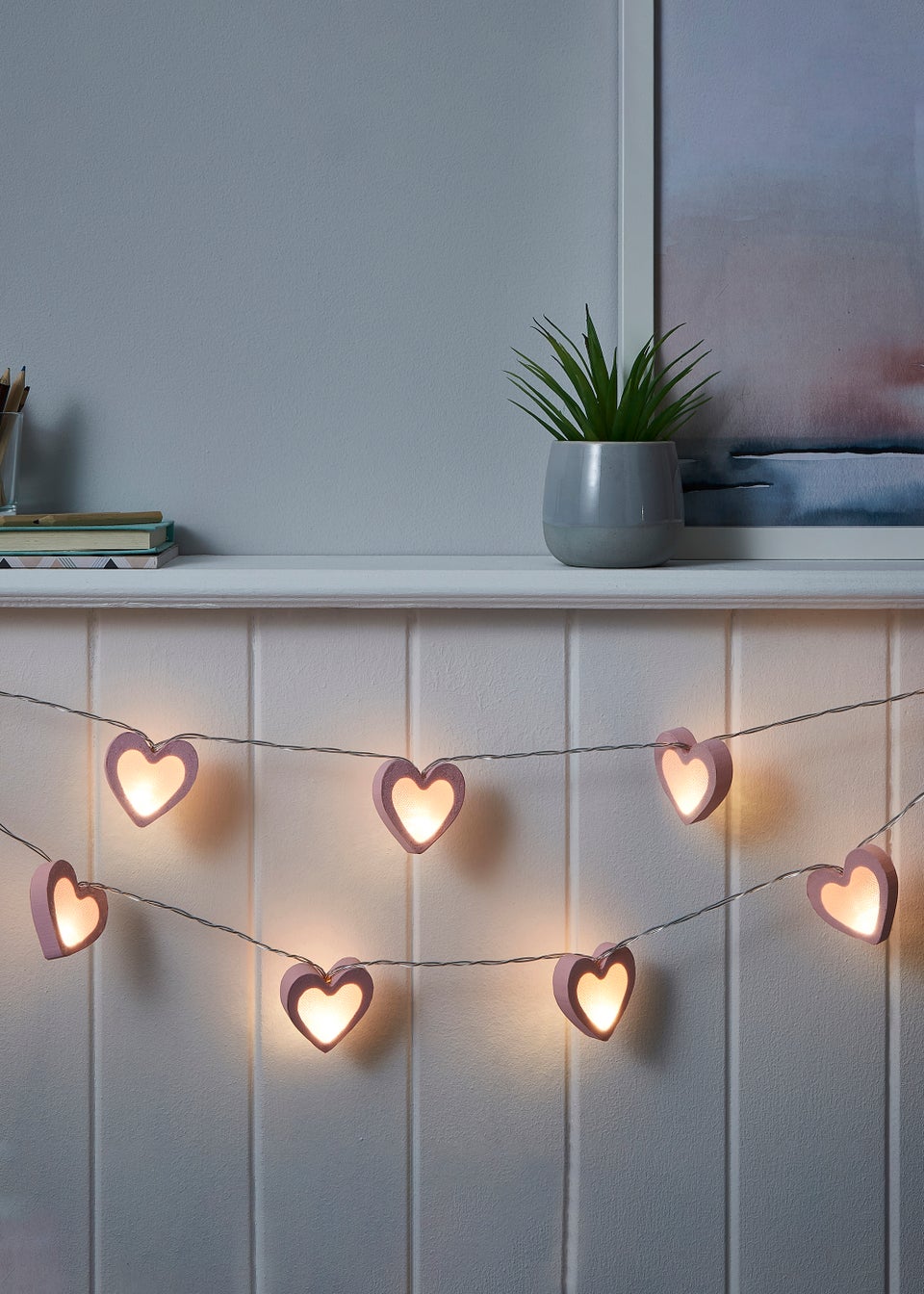 Glow Love Heart Wood String Lights (6cm x 435cm x 6cm)