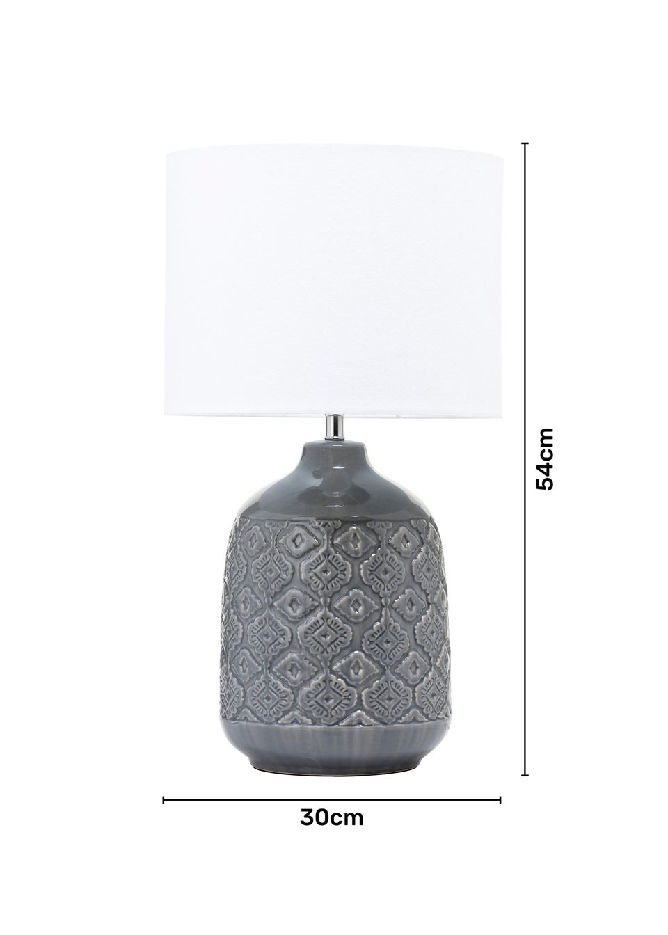 BHS Cosgrove Patterned Ceramic Table Lamp Grey (54cm x 30cm)