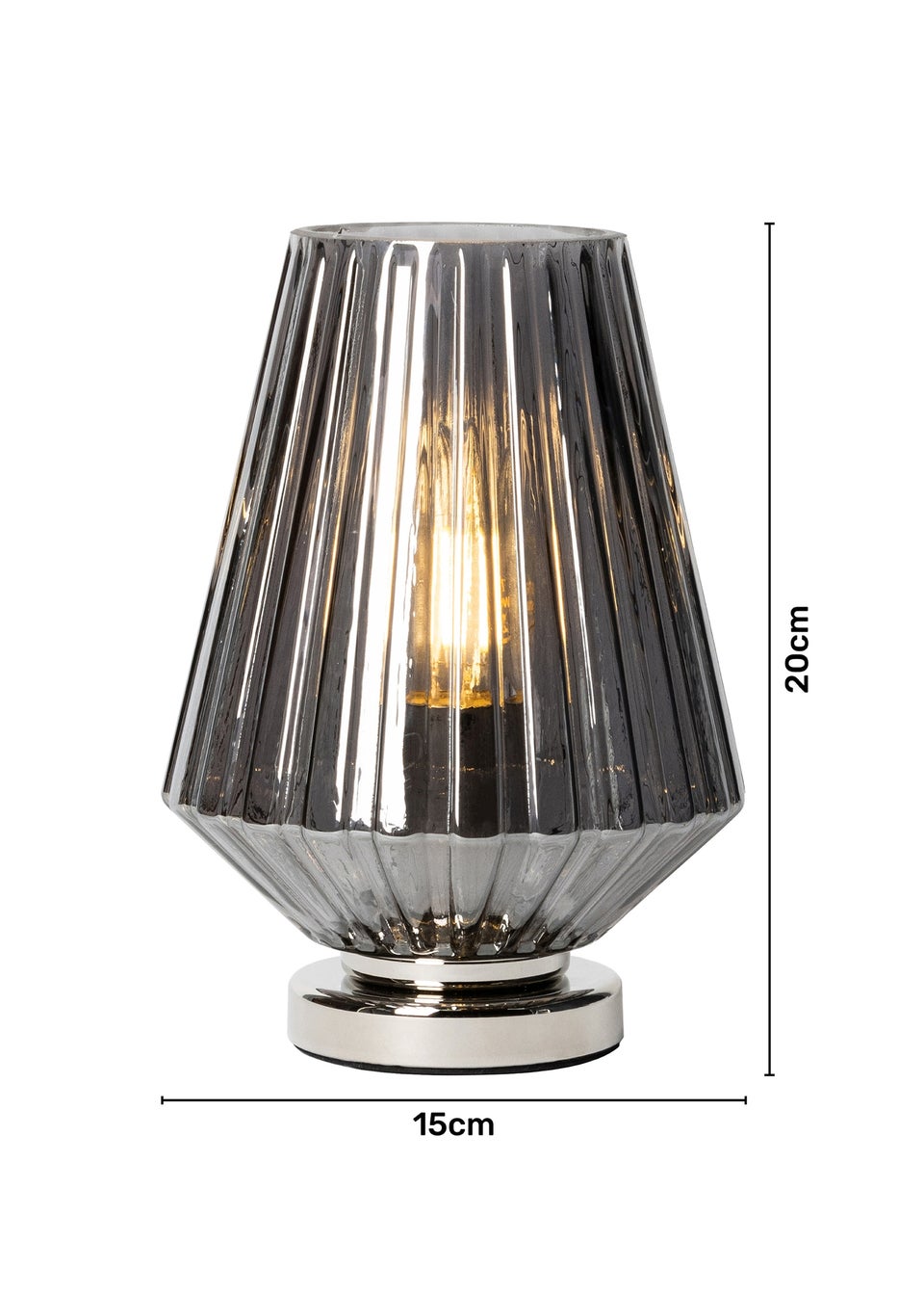 BHS Poplar Ribbed Glass Vessel Table Lamp Chrome & Smoke (20cm x 15cm)