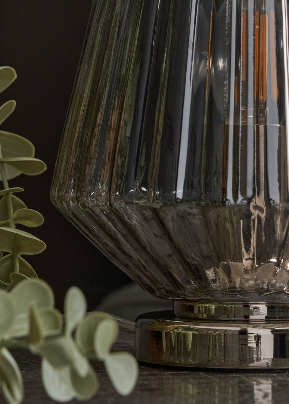 BHS Poplar Ribbed Glass Vessel Table Lamp Chrome & Smoke (20cm x 15cm)