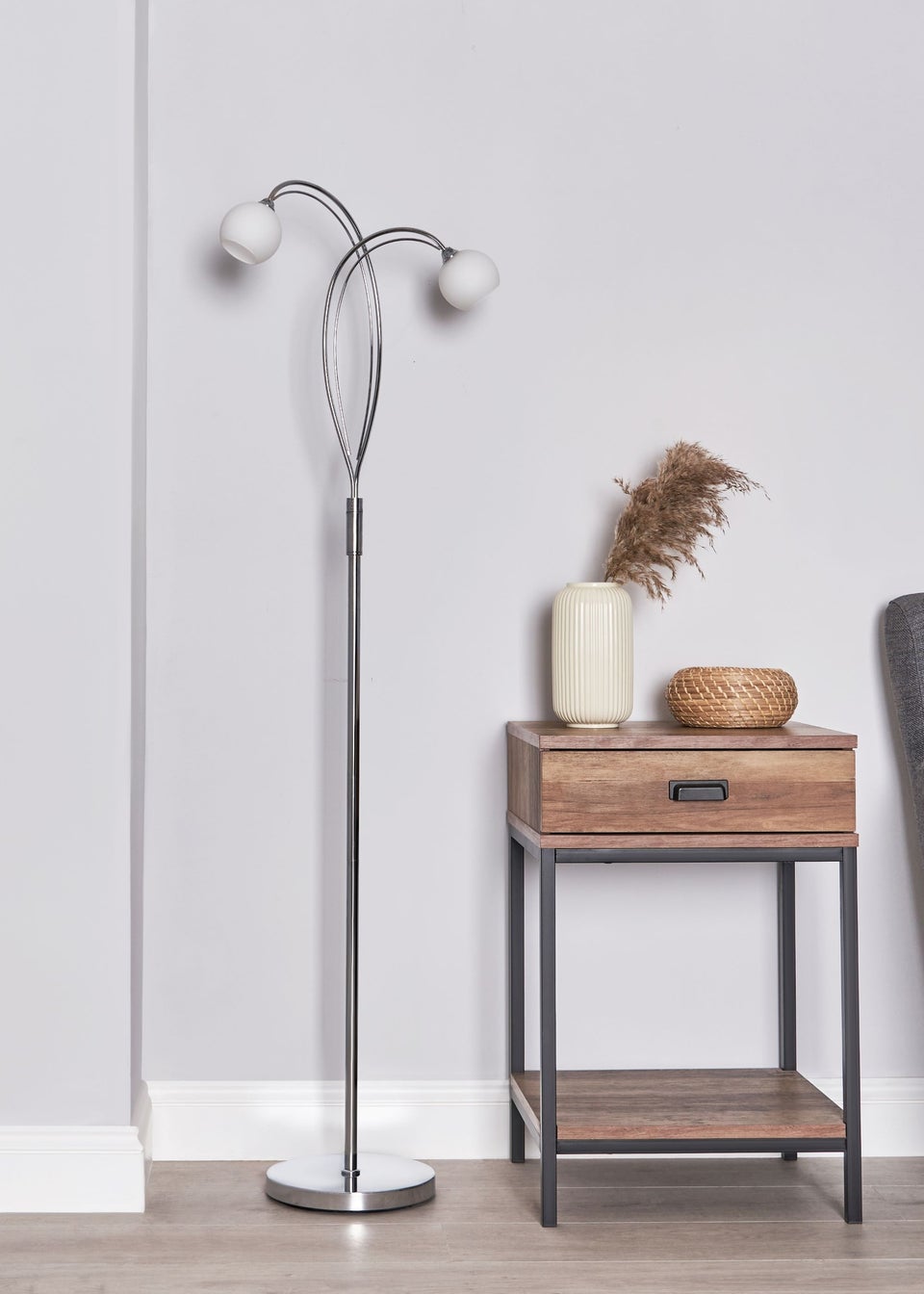 BHS Soni Floor Lamp 2 Light Chrome (149cm x 45cm)