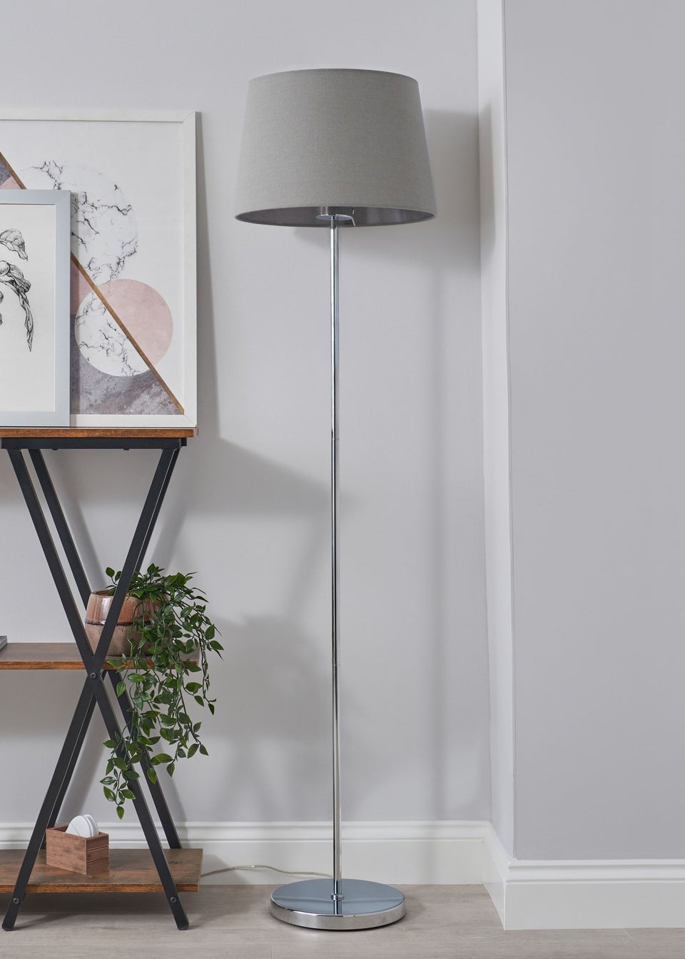 BHS Mira Touch Floor Lamp Chrome & Grey (155cm x 38cm)