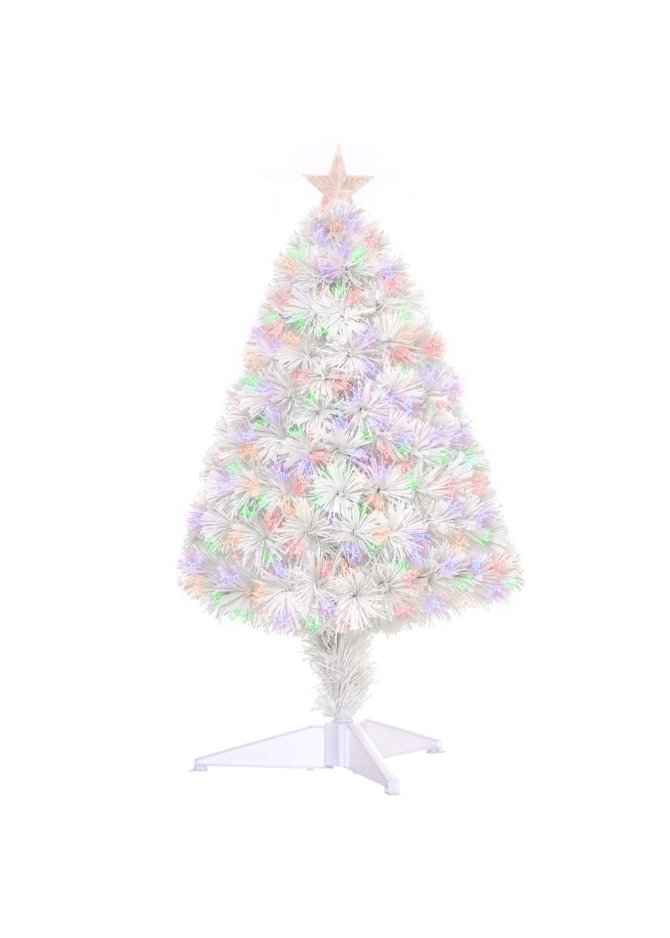 HOMCOM 2.5FT Prelit Artificial Tabletop Christmas Tree with Fibre Optics Holiday Home Xmas Decoration for Table and Desk, White