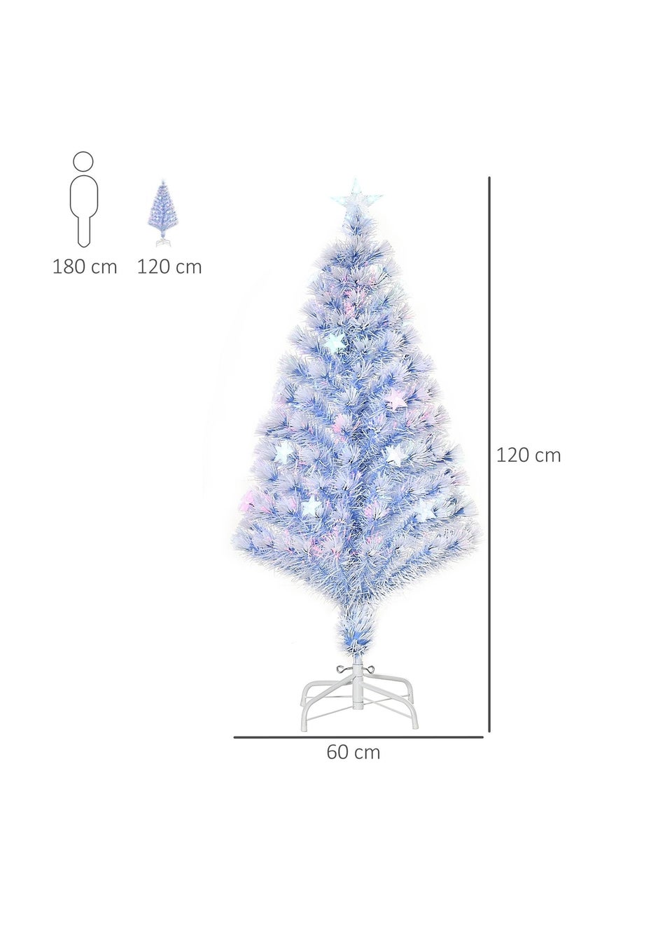 HOMCOM Artificial Fibre Optic Christmas Tree w/ 26 LED Lights Pre-Lit White Blue 4FT