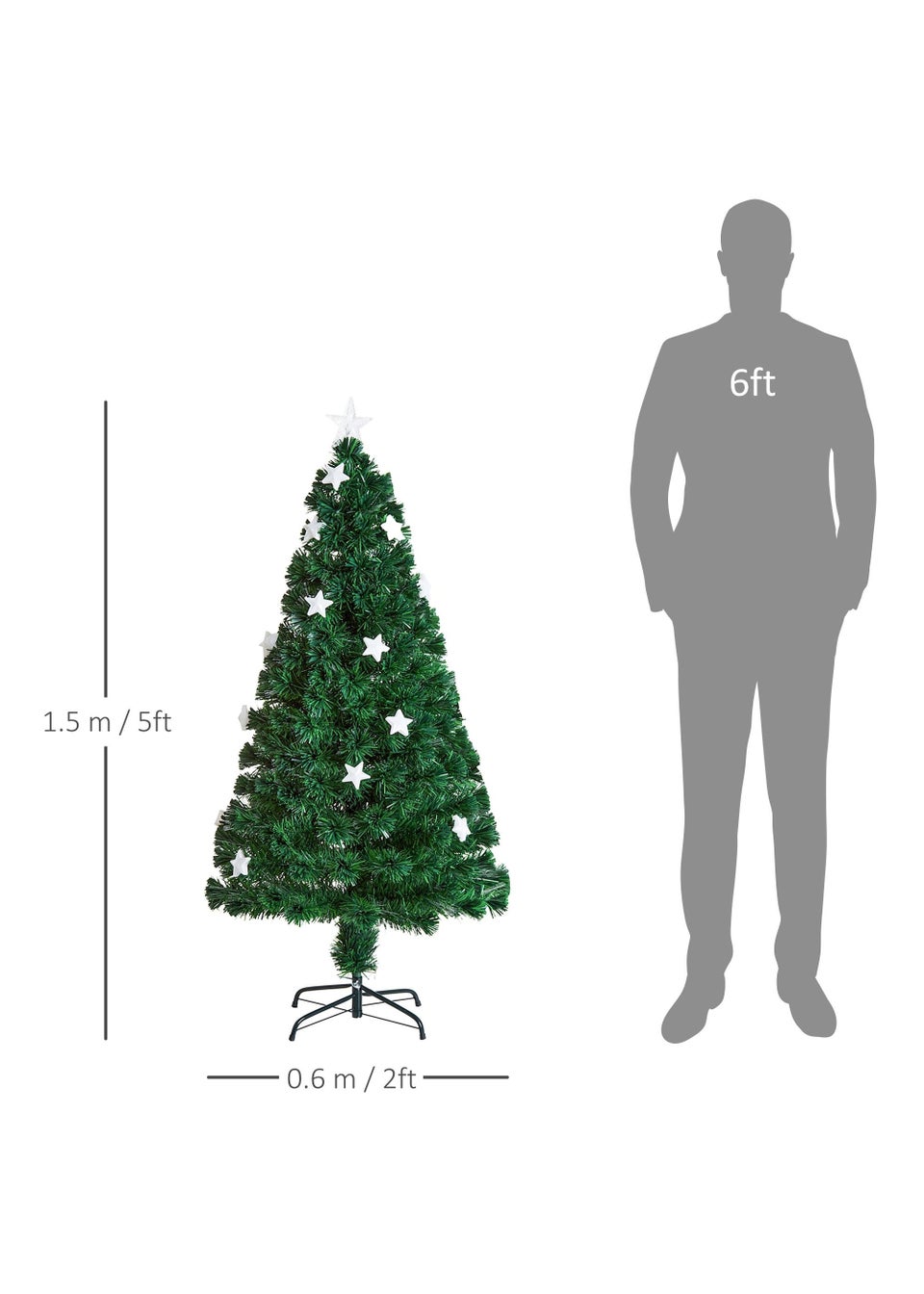 HOMCOM Green Fibre Optic Artificial Christmas Tree W/ Stars