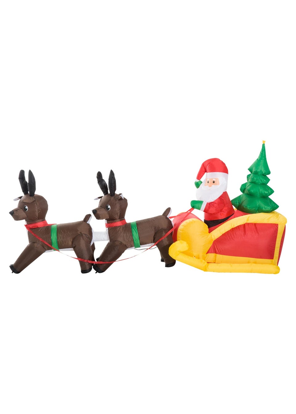HOMCOM Santa Claus Sledge Sleigh w/Reindeer LED Outdoor Blow Up Christmas Inflatable