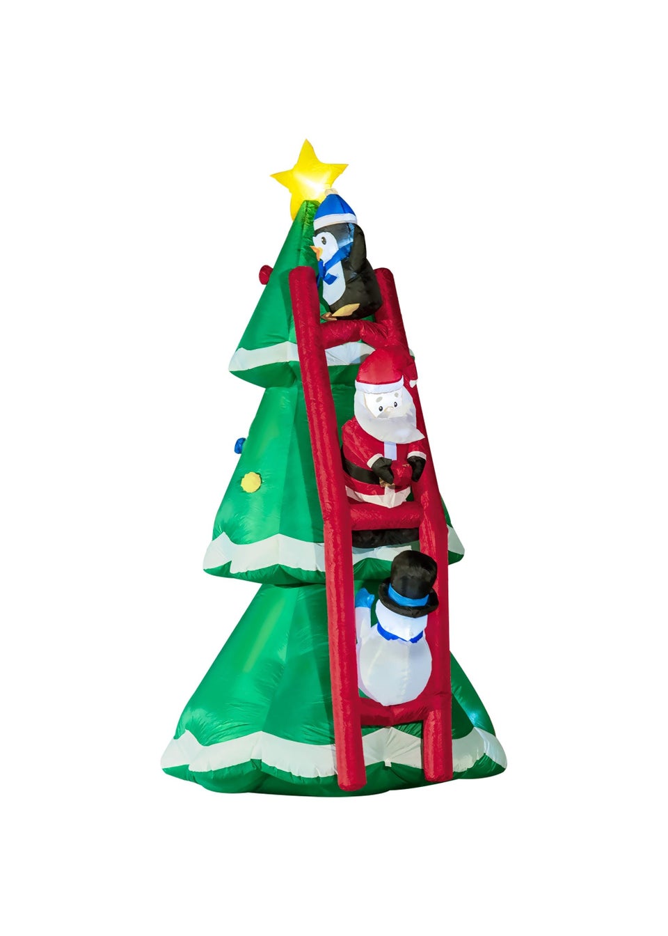 HOMCOM Inflatable Christmas Tree with Santa Claus, Penguin and Snowman on a Ladder (8Ft)