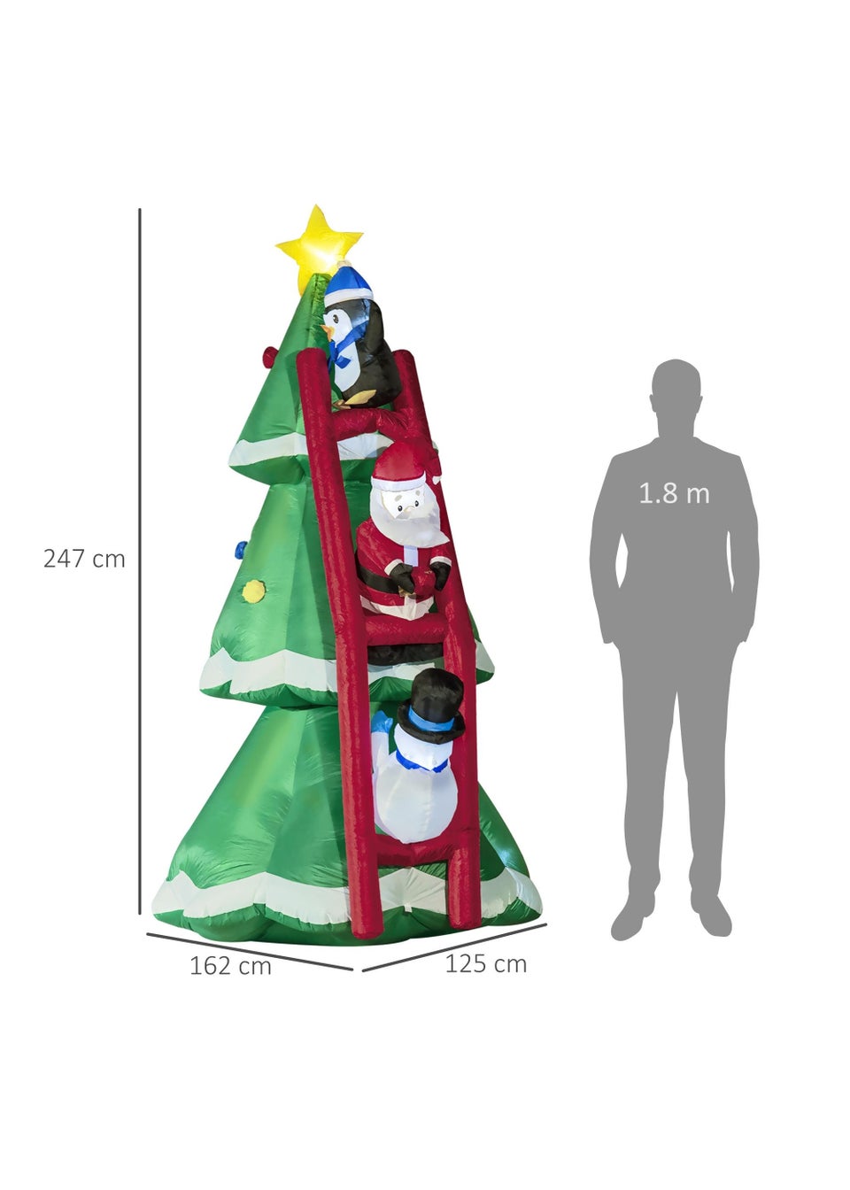 HOMCOM Inflatable Christmas Tree with Santa Claus, Penguin and Snowman on a Ladder (8Ft)