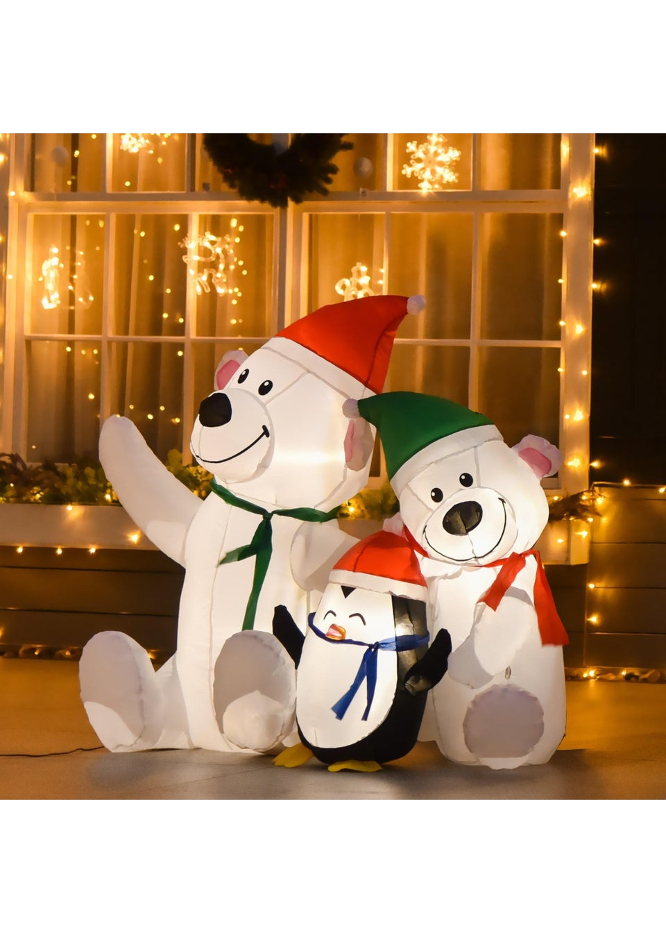 HOMCOM 4ft Christmas Inflatable Decoration with Two Bears and Penguin